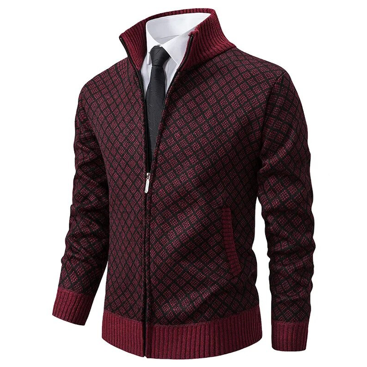 Luksusowy sweter męski - Oliver-Bordeaux czerwony-XS-Trend Polska