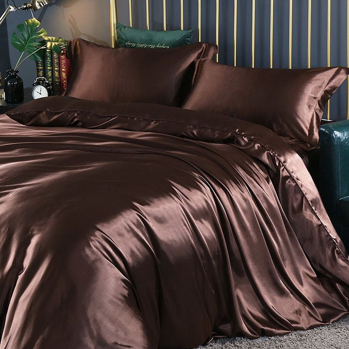 Luksusowy zestaw pościeli z jedwabiu/satyny (4 części) - SilkSleep-150 cm prześcieradło + Kołdra 200x230 cm + 2x poszewka na poduszki-Bordowy-Trend Polska