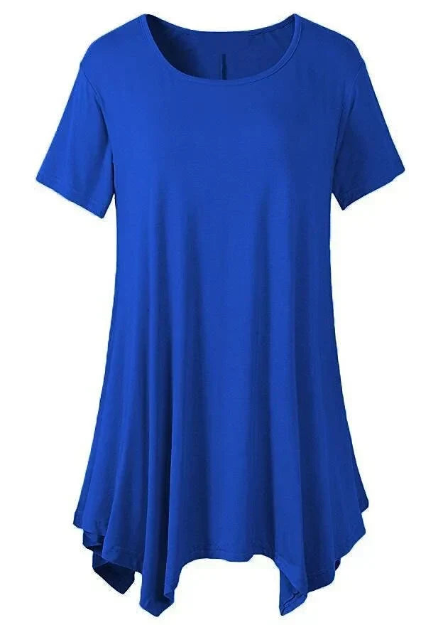 Luźna bluzka damska z krótkim rękawem – Taryn-Niebieski-S-Trend Polska