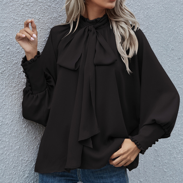 Luźna formalna bluzka damska - Mira-Czarny-XS-Trend Polska