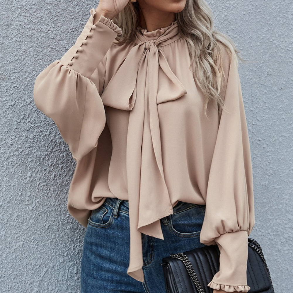 Luźna formalna bluzka damska - Mira-Khaki-XS-Trend Polska