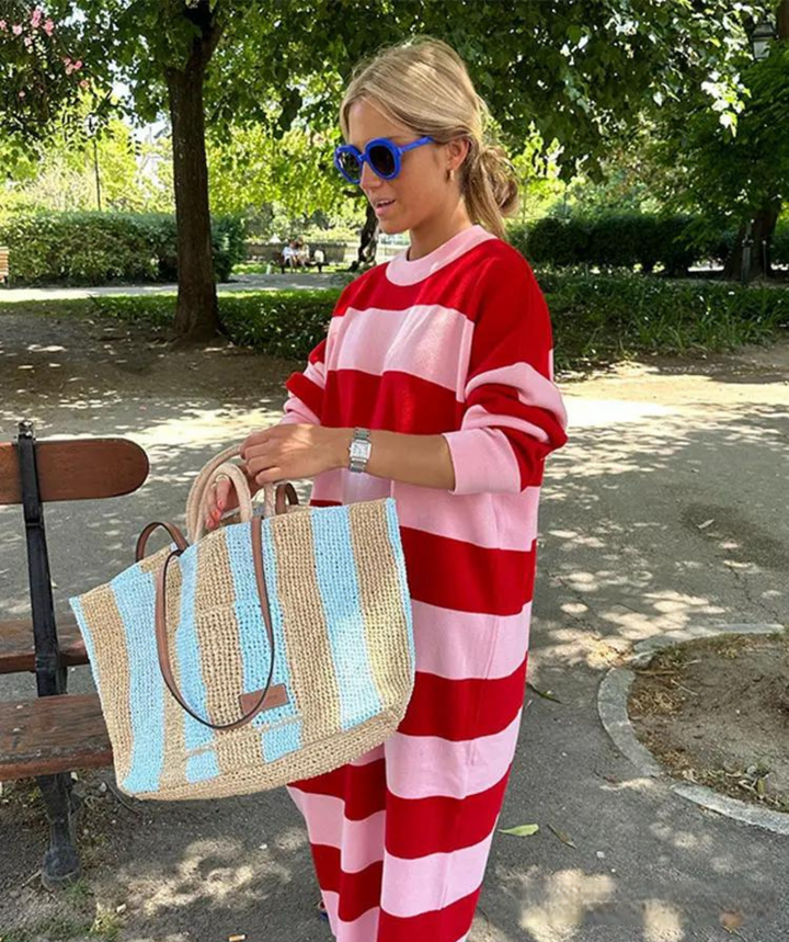 Luźna letnia sukienka w paseczki – Malou-XS-Trend Polska