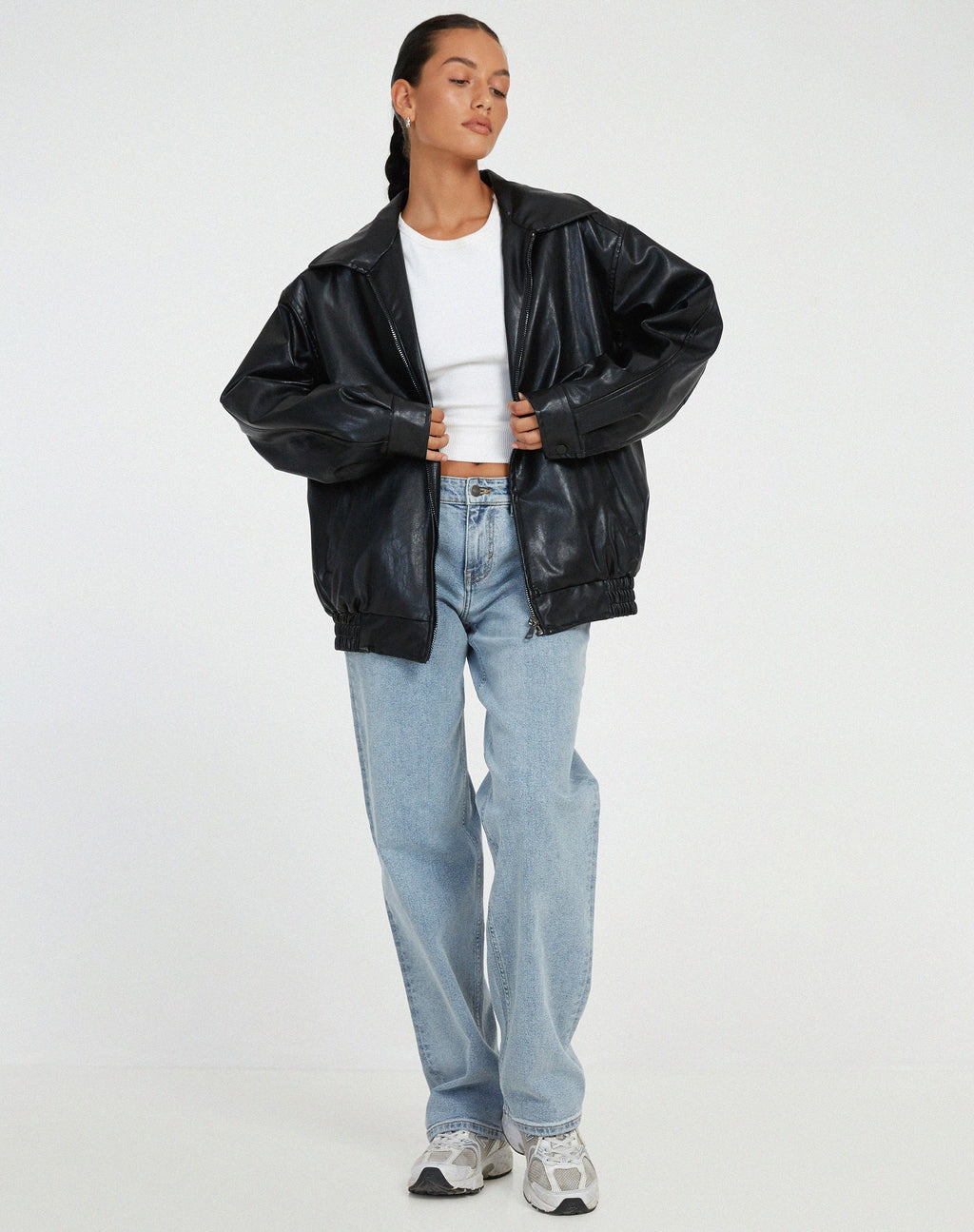 Luźna oversize damska kurtka skórzana – Yara-Czarny-XS-Trend Polska