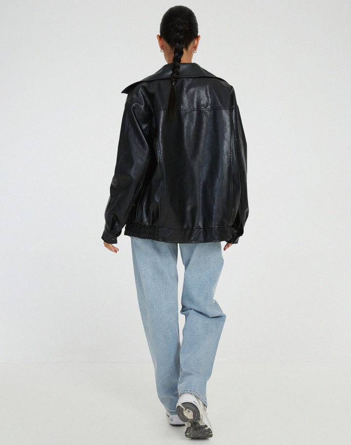 Luźna oversize damska kurtka skórzana – Yara-Brązowy-XS-Trend Polska