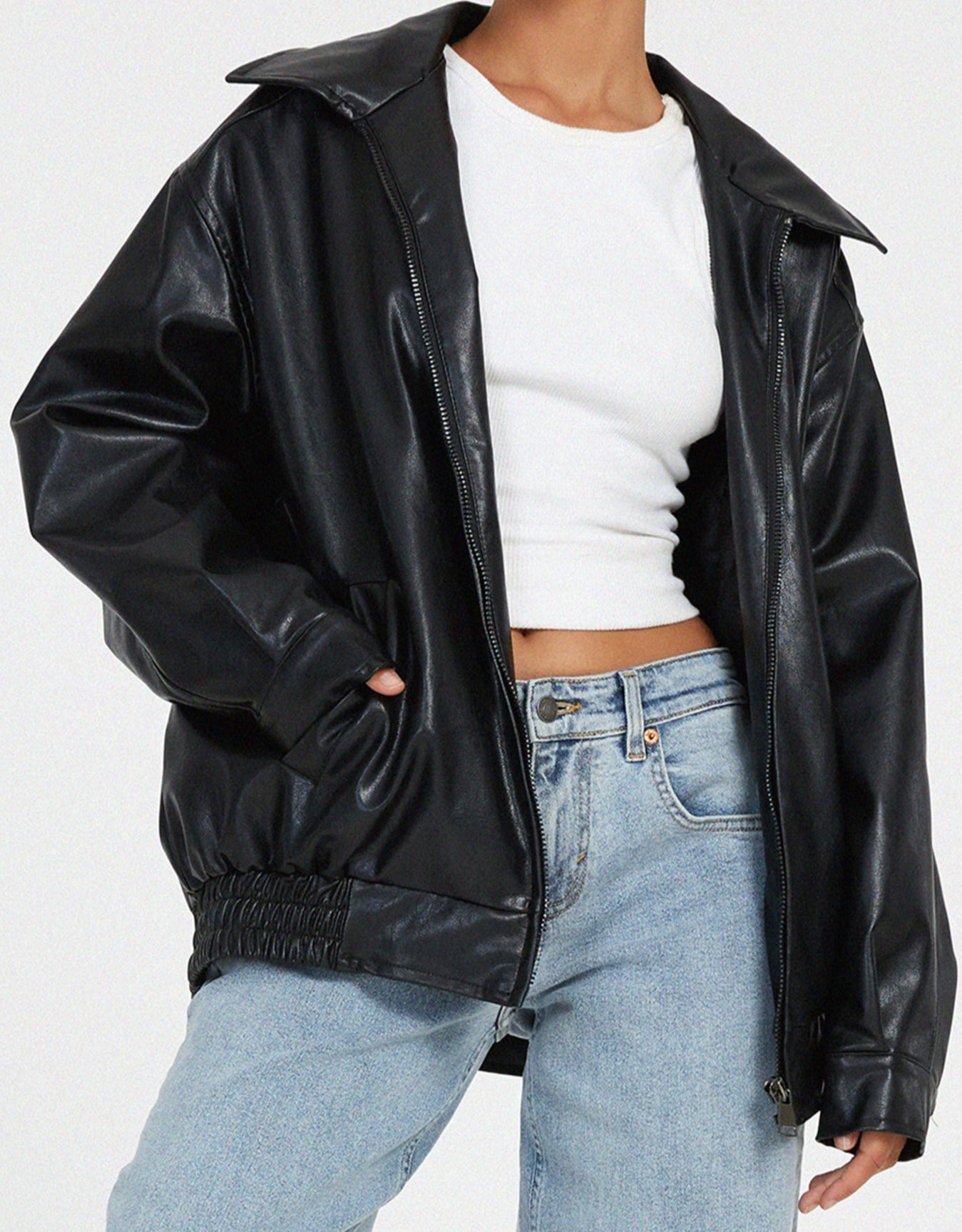 Luźna oversize damska kurtka skórzana – Yara-Brązowy-XS-Trend Polska