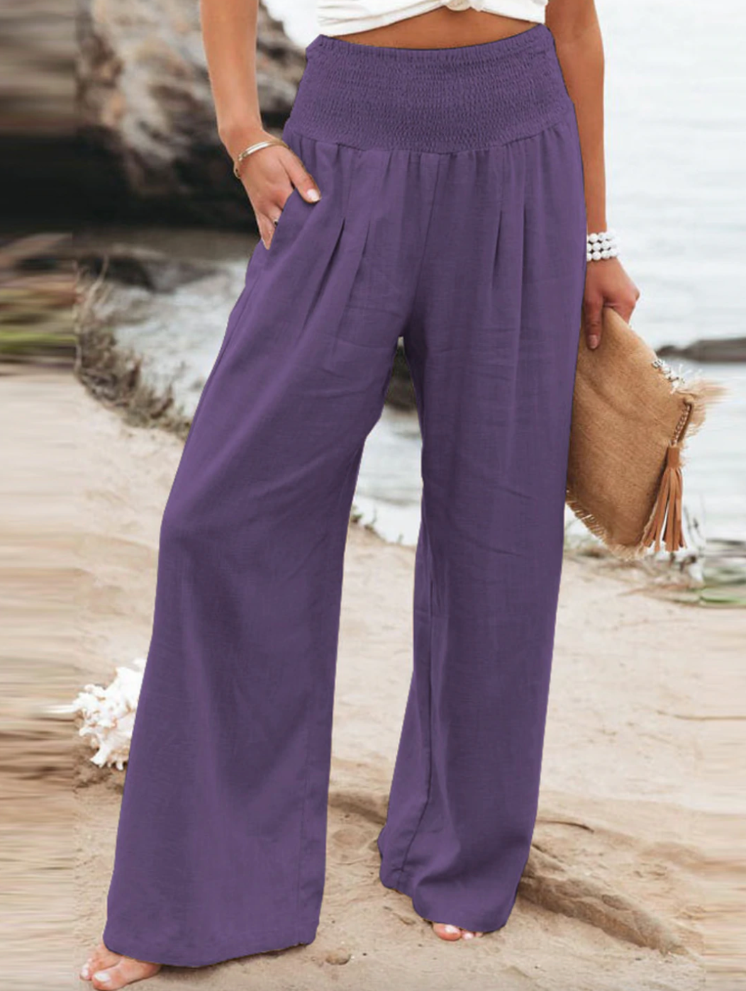 Luźne Spodnie - BreezeEase-Fioletowy-32-34-Trend Polska