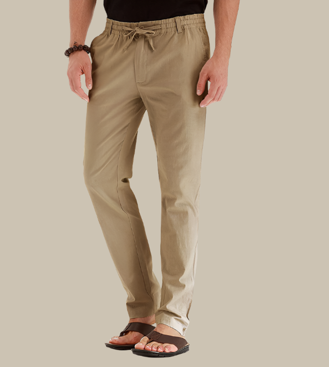 Luźne Spodnie Letnie | Casual Luźne Spodnie dla Mężczyzn z Elastycznym Pasem-Khaki-S-Trend Polska
