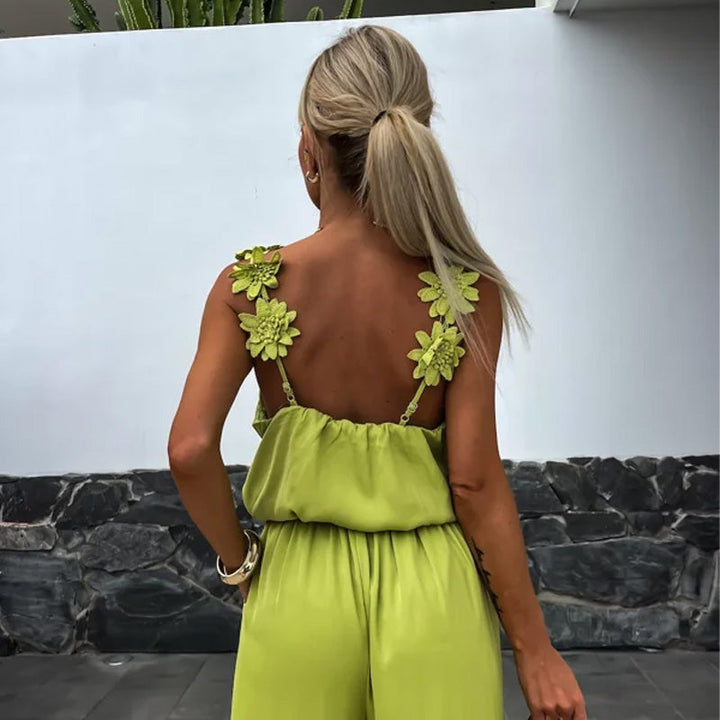 Luźny letni kombinezon z szerokimi nogawkami – Jasmin-Czerwony-S-Trend Polska