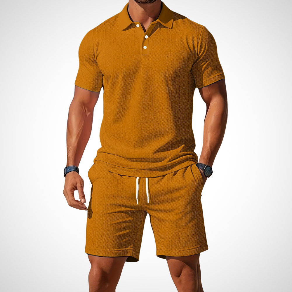 Luźny zestaw polówki i szortów dla mężczyzn – Enrico-Khaki-S-Trend Polska