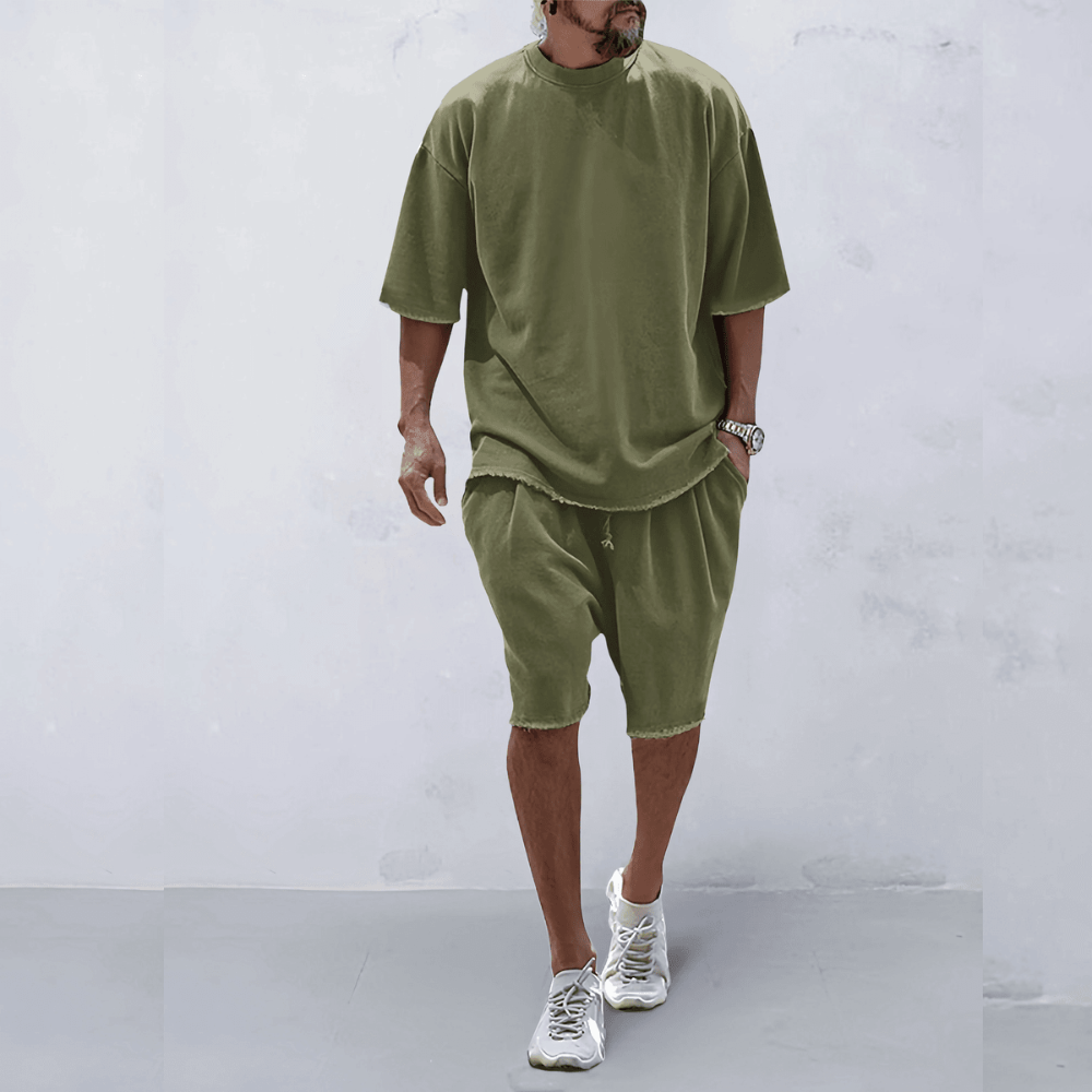 Luźny zestaw sportowy dla mężczyzn w stylu Loose-Fit – Cassian-Zielony wojskowy-S-Trend Polska