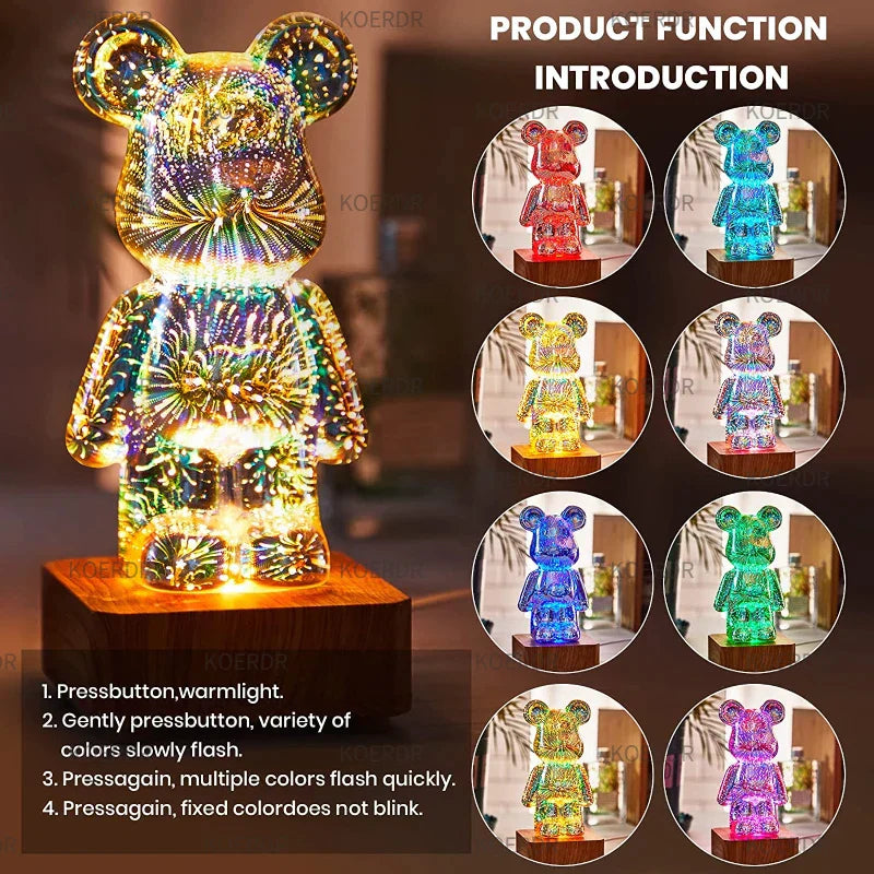 Magiczna 3D Projekcja Fajerwerków Lampa Nastrojowa - StarBear-7 Kolory-Trend Polska