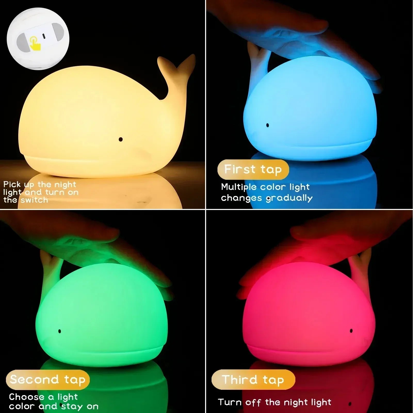 Magiczna Podświetlana Lampa Wieloryb – Luma | Miękkie Światło dla Dzieci-Trend Polska