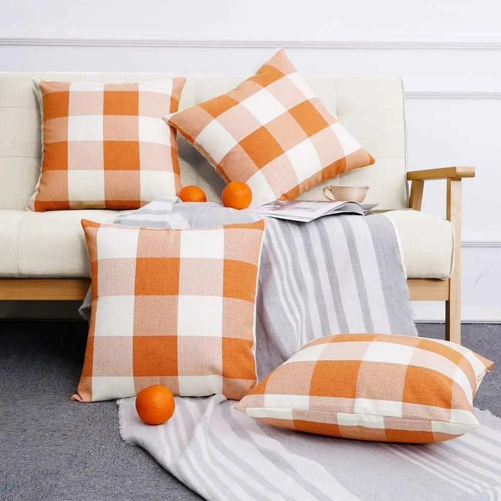 Przytulna poduszka w kratę w stylu wiejskim – Autumn Plaid