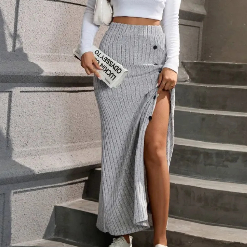 Maxi spódnica z falbanami – Selina-Szary-XS-Trend Polska