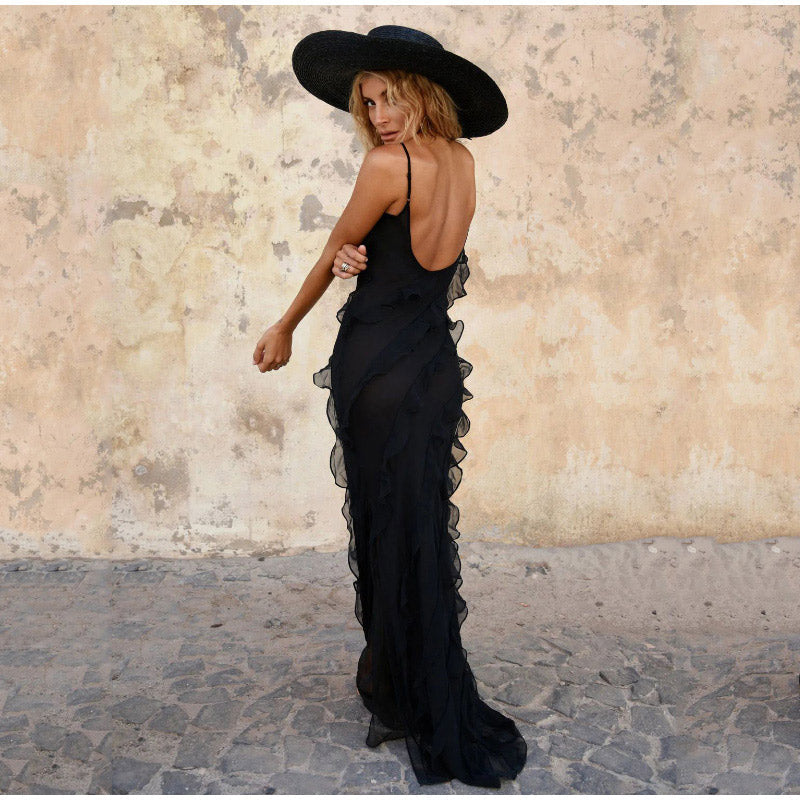 Maxi sukienka z falbanami - GraceFlow-Czerwony-S-Trend Polska