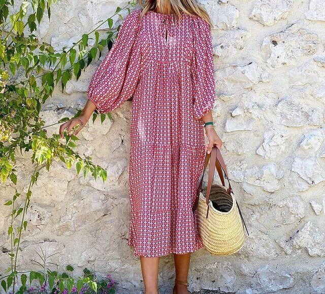 Maxi sukienka z nadrukiem z paskiem w talii – Aurelia-Hellrosa-S-Trend Polska