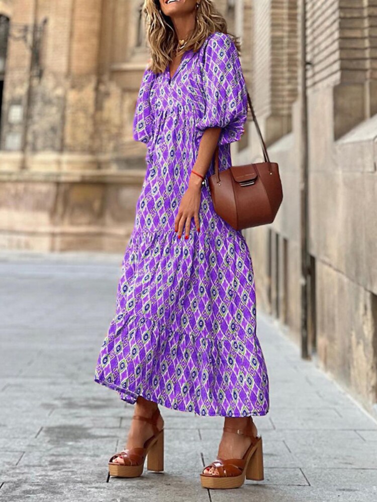 Maxi sukienka z nadrukiem z paskiem w talii – Aurelia-Lila-S-Trend Polska
