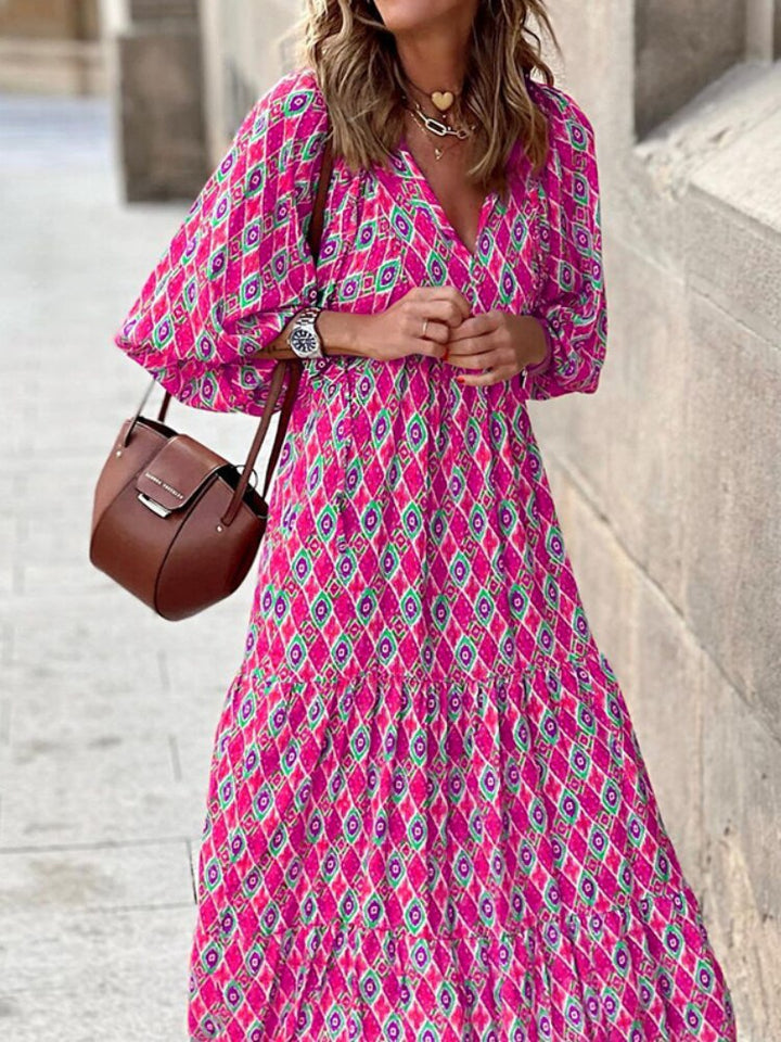 Maxi sukienka z nadrukiem z paskiem w talii – Aurelia-Róża-S-Trend Polska