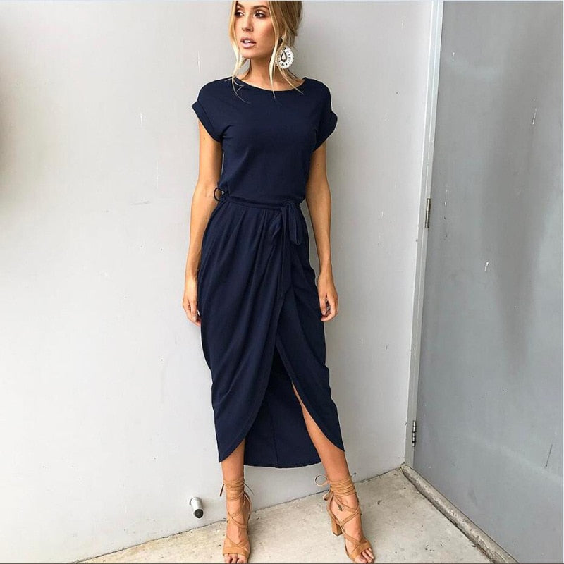 Maxi sukienka z rozcięciem - Selene-Czarny-S-Trend Polska