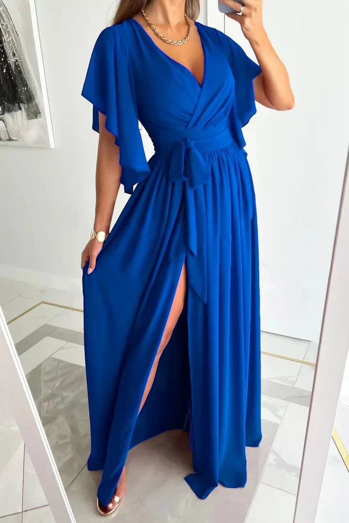 Maxi Sukienka z Wysokim Rozcięciem - BreezeWave-XS-niebieski-Trend Polska