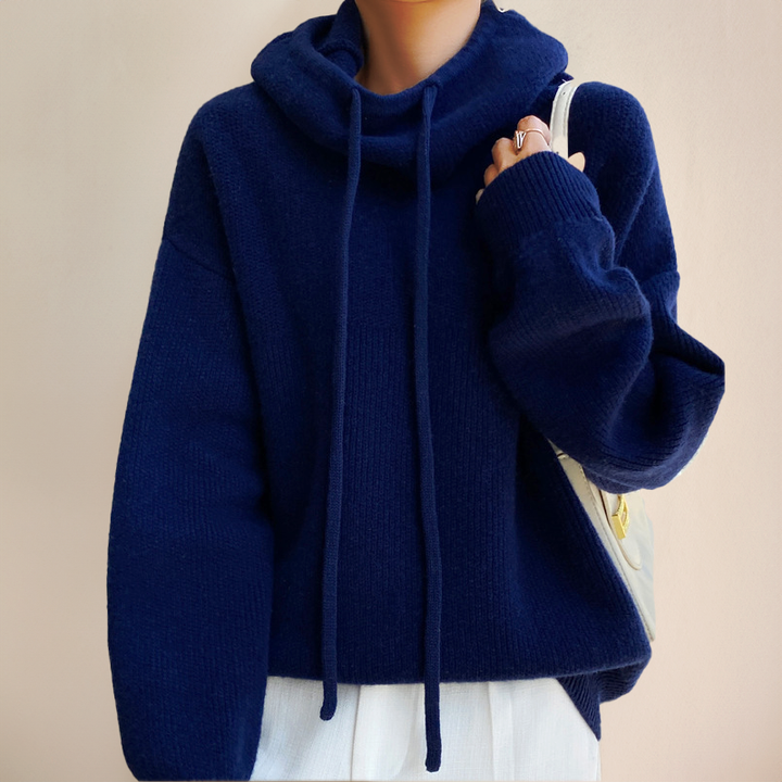 Merino Wełniany Damski Sweter z Golfem - Lena-Niebieski-XS-Trend Polska