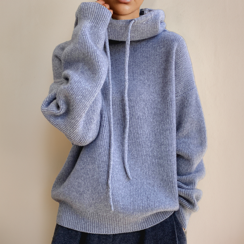 Merino Wełniany Damski Sweter z Golfem - Lena-Szary-XS-Trend Polska