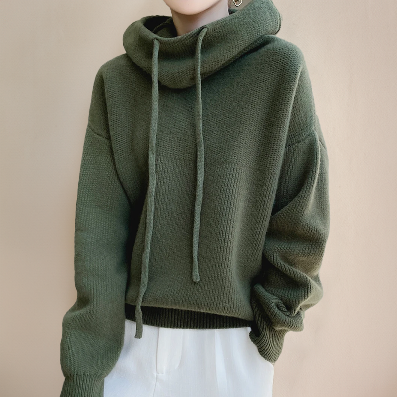 Merino Wełniany Damski Sweter z Golfem - Lena-Zielony-XS-Trend Polska