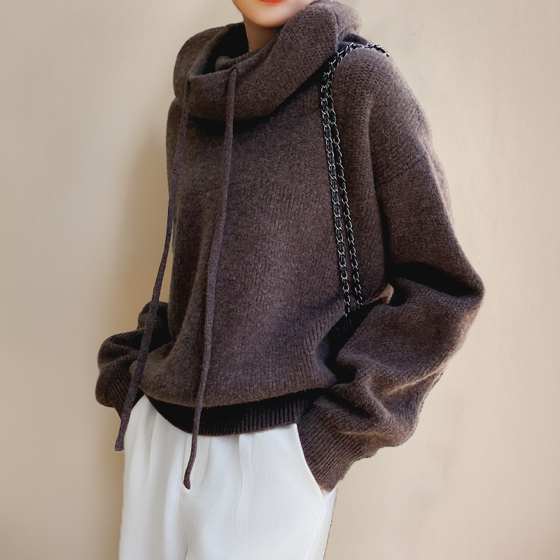 Merino Wełniany Damski Sweter z Golfem - Lena-Zielony-XS-Trend Polska