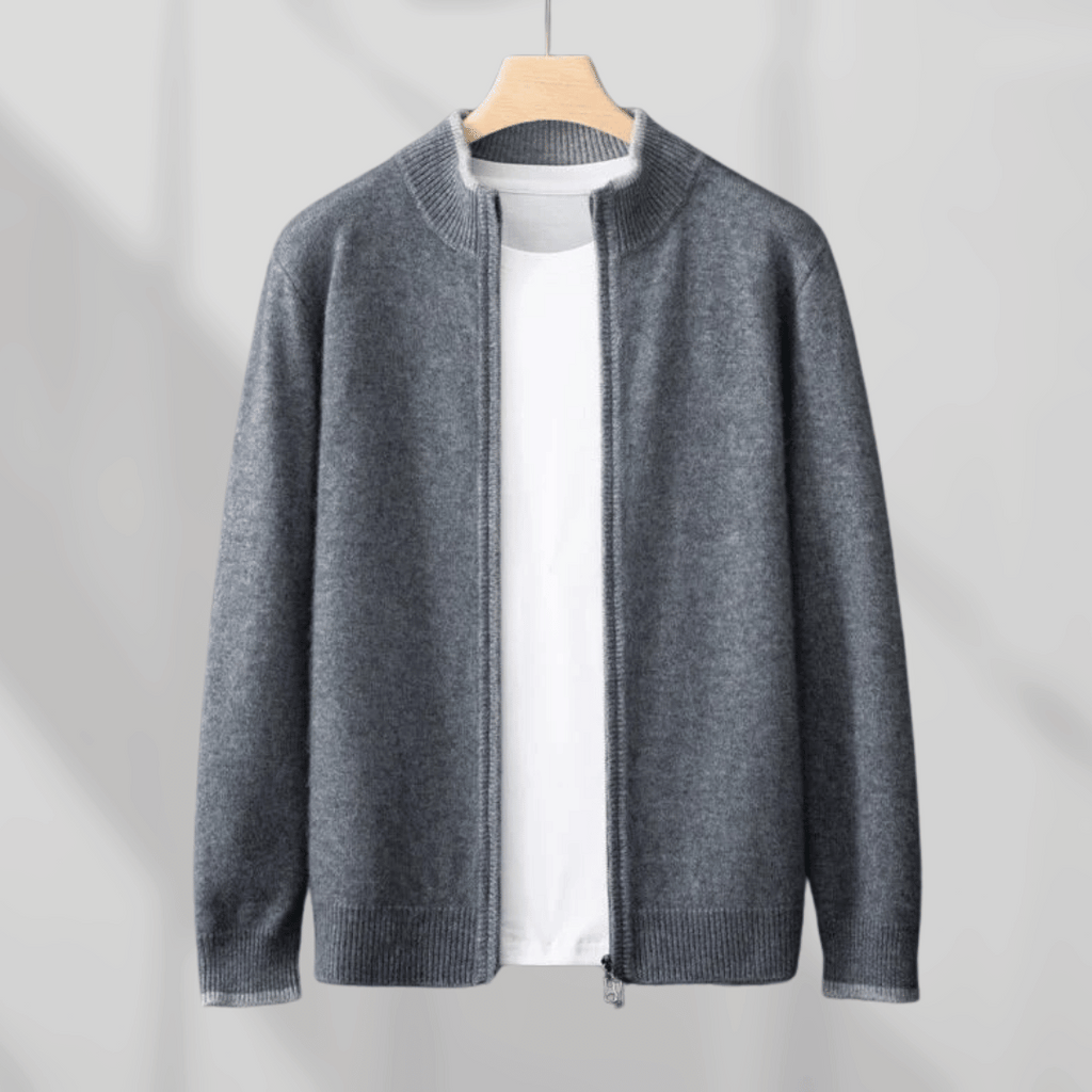 Męska kaszmirowa bluza z zamkiem – Laurent-Ciemnoszary-S-Trend Polska