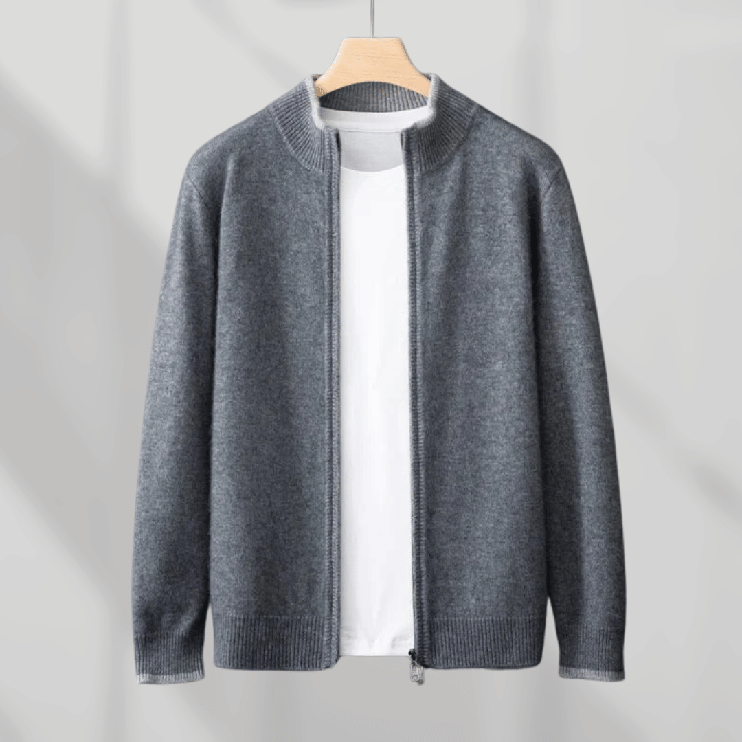 Męska kaszmirowa bluza z zamkiem – Laurent-Ciemnoszary-S-Trend Polska
