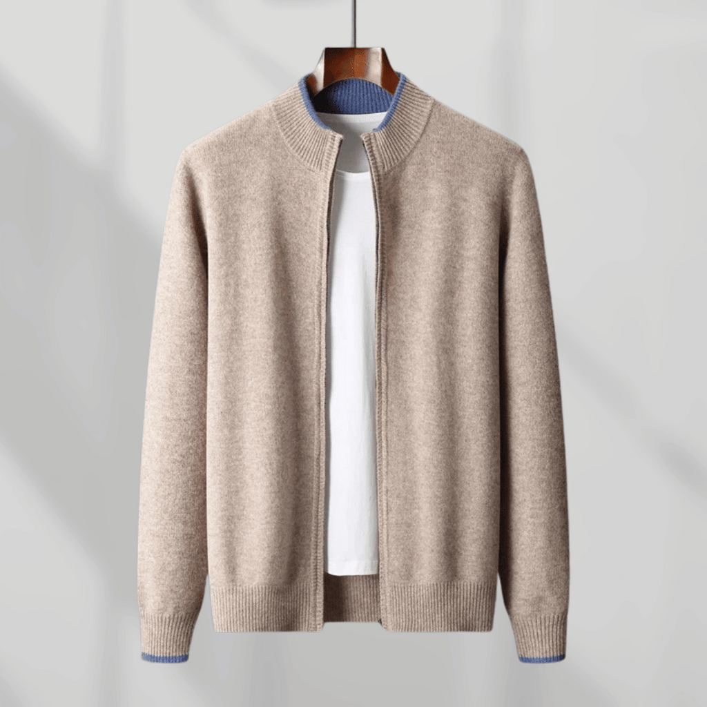 Męska kaszmirowa bluza z zamkiem – Laurent-Khaki-S-Trend Polska
