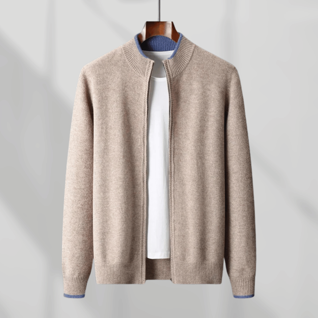 Męska kaszmirowa bluza z zamkiem – Laurent-Khaki-S-Trend Polska