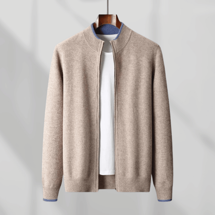 Męska kaszmirowa bluza z zamkiem – Laurent-Khaki-S-Trend Polska