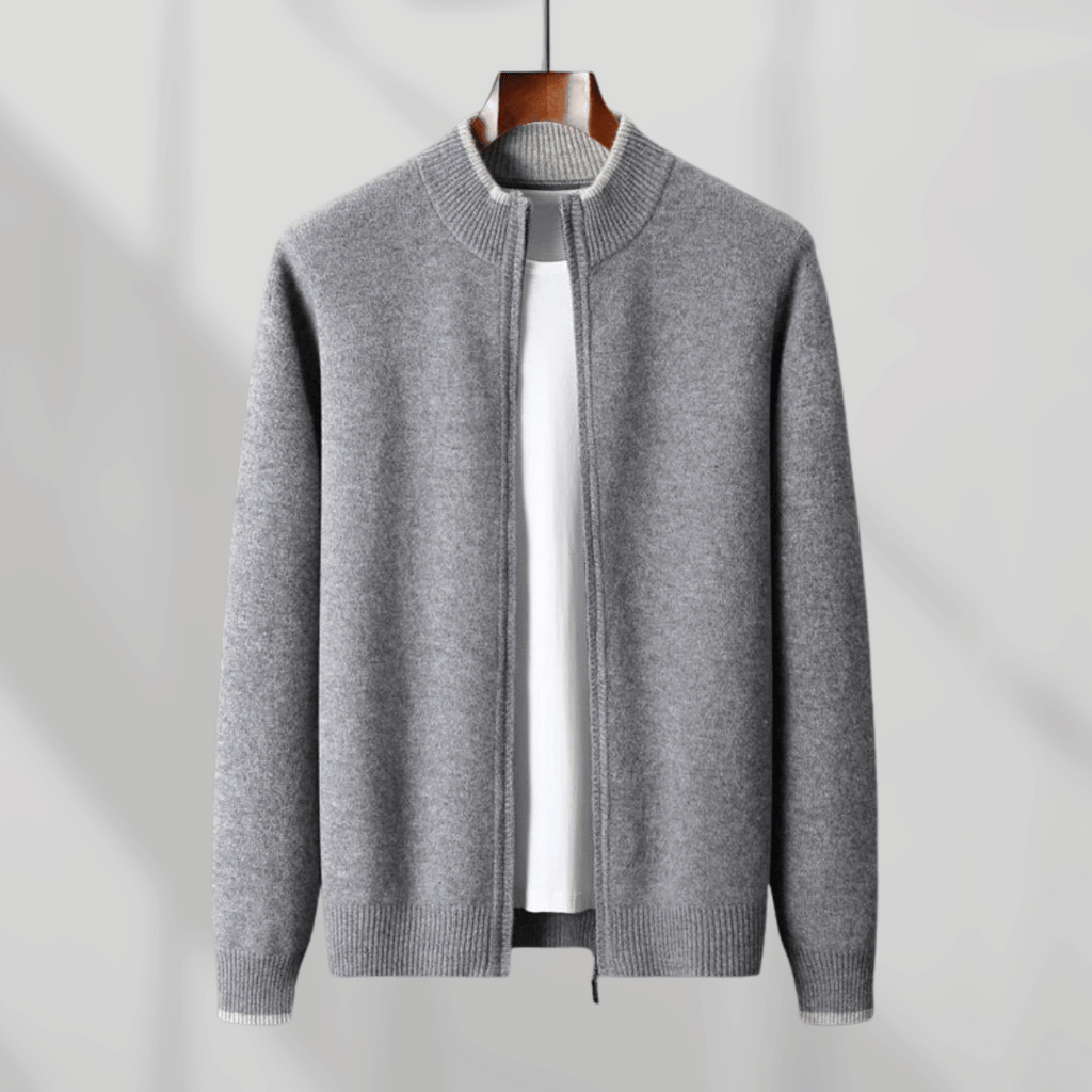 Męska kaszmirowa bluza z zamkiem – Laurent-Szary-S-Trend Polska