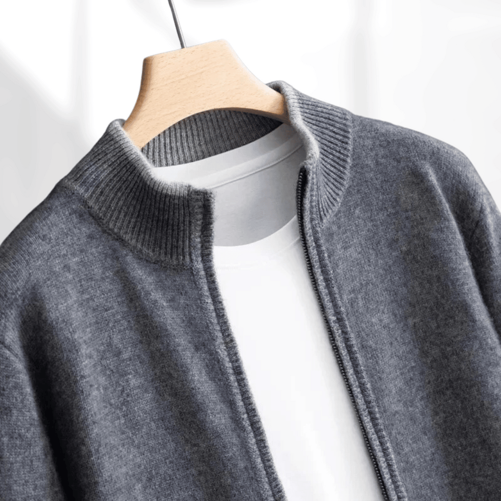 Męska kaszmirowa bluza z zamkiem – Laurent-Khaki-S-Trend Polska