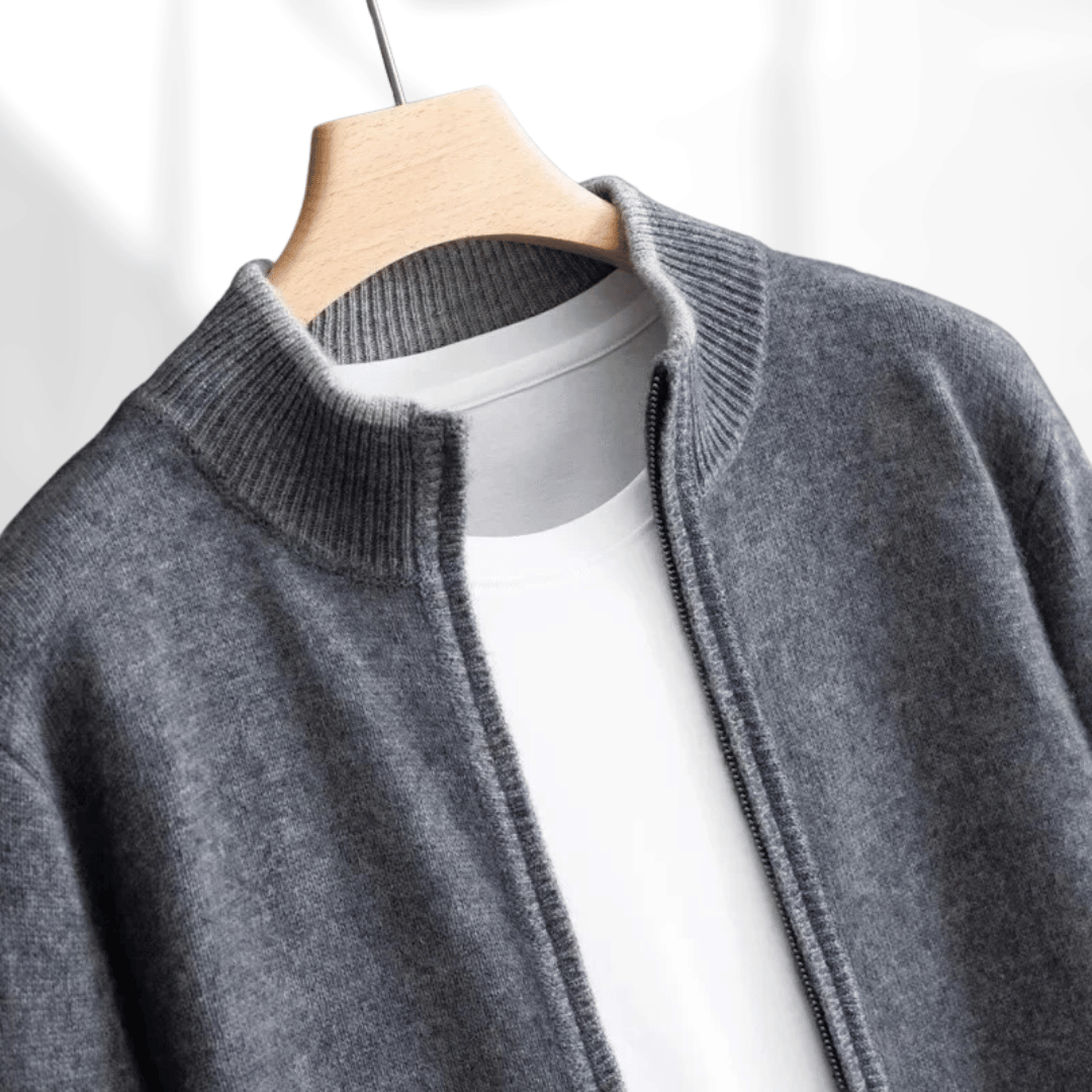 Męska kaszmirowa bluza z zamkiem – Laurent-Khaki-S-Trend Polska