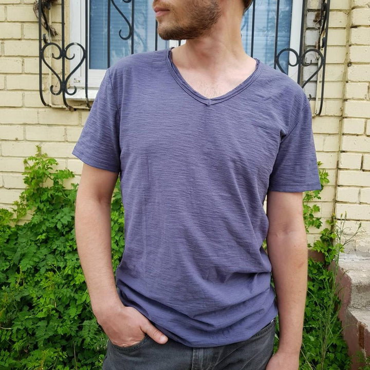 Męska koszula lniana z dekoltem w serek – Luca-Biały-M-Trend Polska
