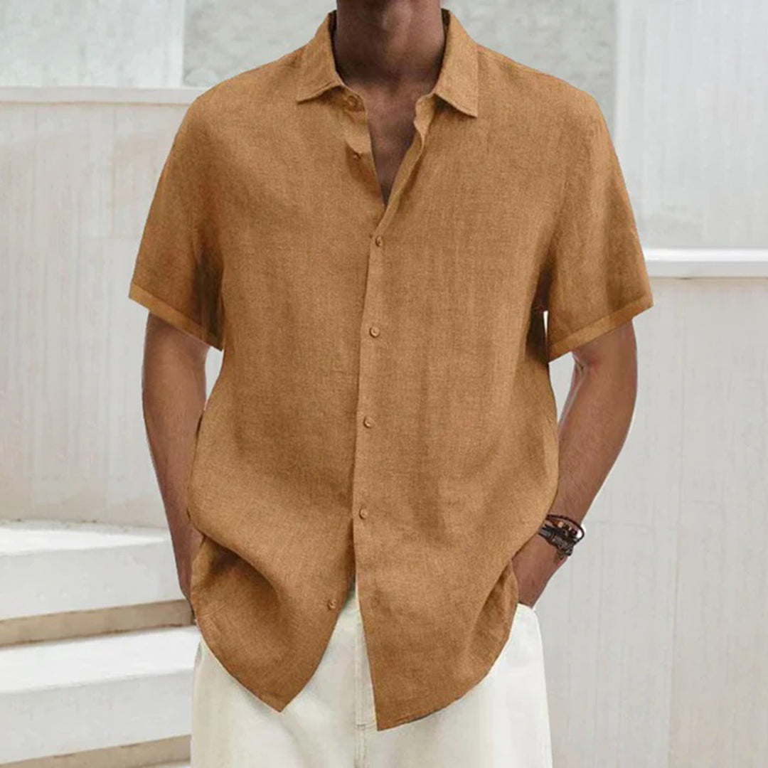Męska koszulka polo z bawełny i lnu – Noah-Khaki-S-Trend Polska