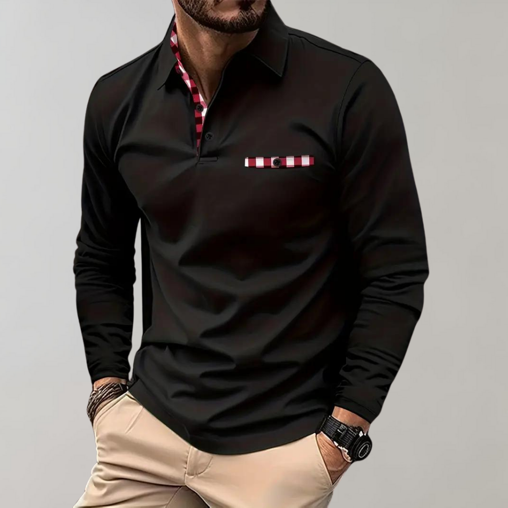 Męska koszulka polo z długim rękawem - Oliver-Czarny-S-Trend Polska