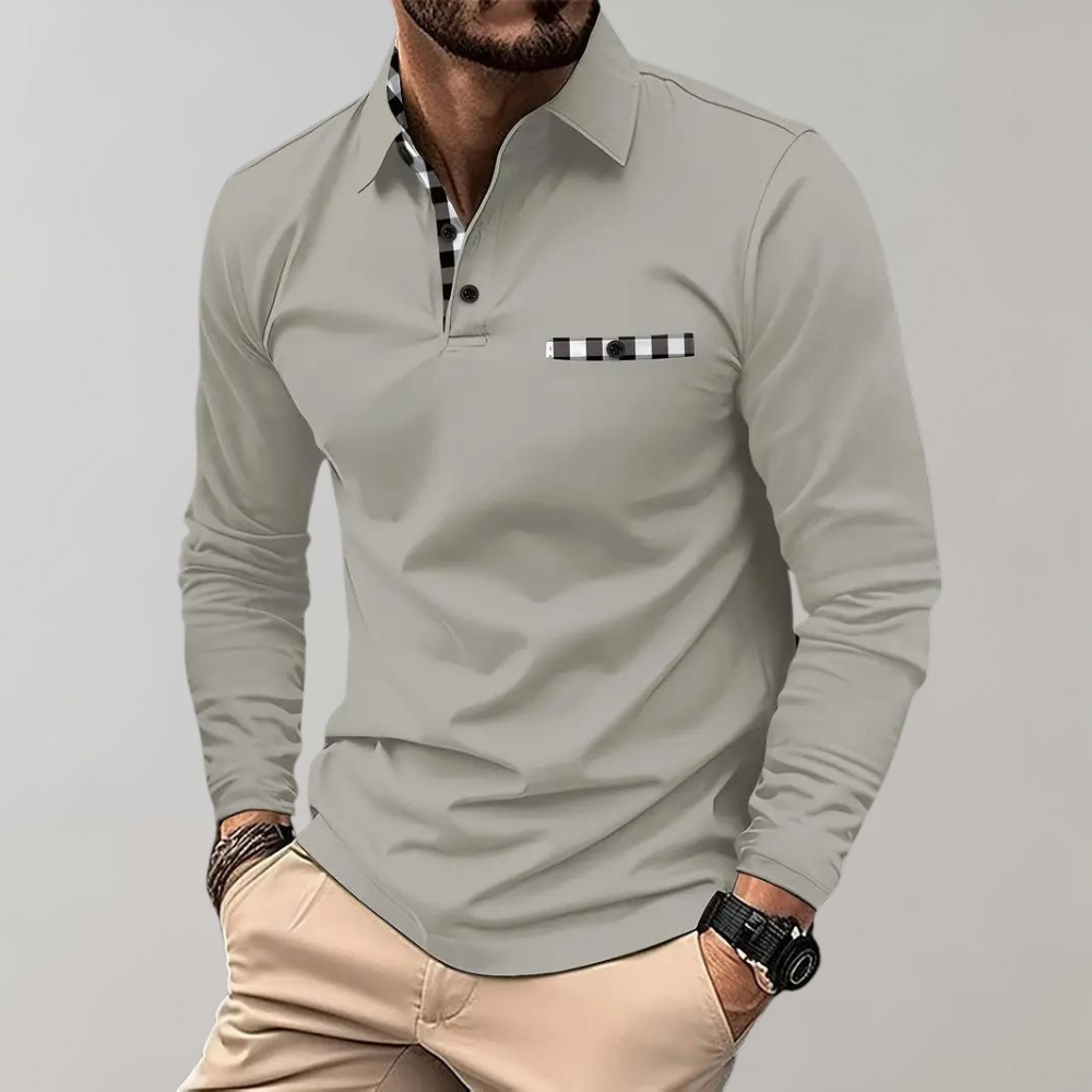 Męska koszulka polo z długim rękawem - Oliver-Szary-S-Trend Polska