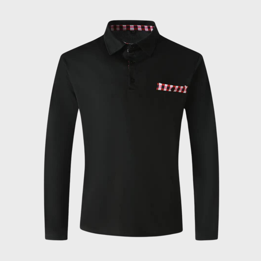 Męska koszulka polo z długim rękawem - Oliver-Czarny-S-Trend Polska