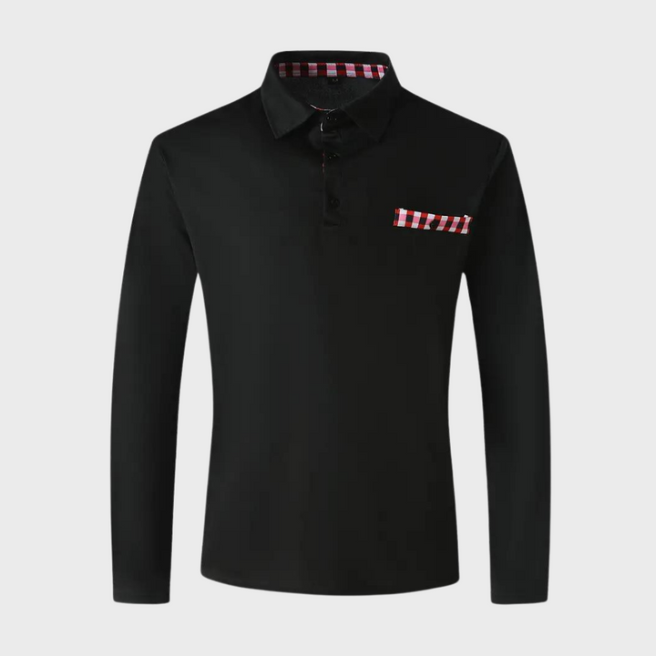 Męska koszulka polo z długim rękawem - Oliver-Czarny-S-Trend Polska