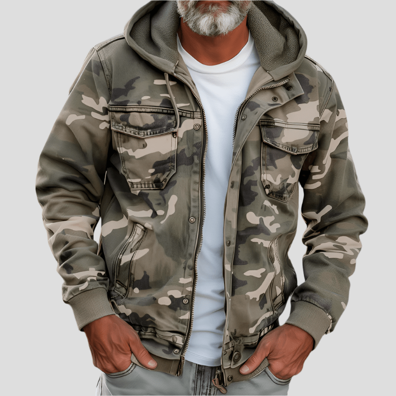 Męska kurtka z kapturem w stylu kamuflażu – Bruno-Khaki-XS-Trend Polska