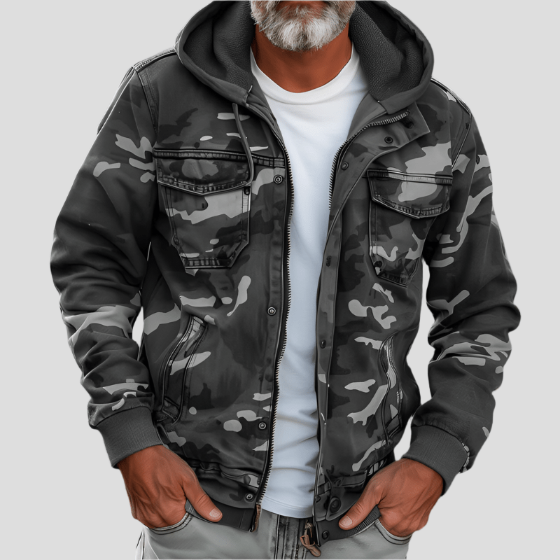 Męska kurtka z kapturem w stylu kamuflażu – Bruno-Szary-XS-Trend Polska