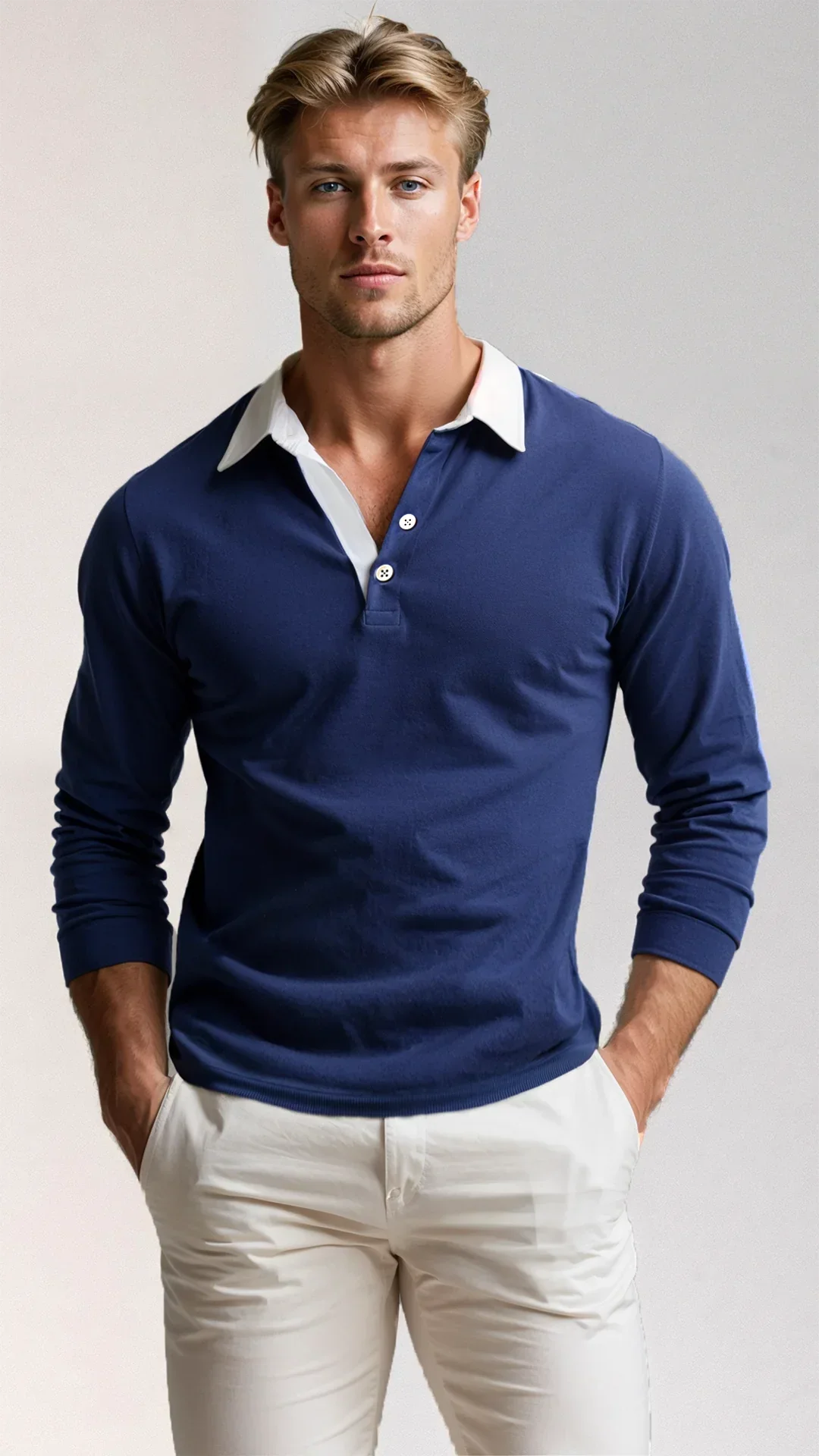 Męski sweter polo – Lorenzo-ciemnoniebieski-S-Trend Polska