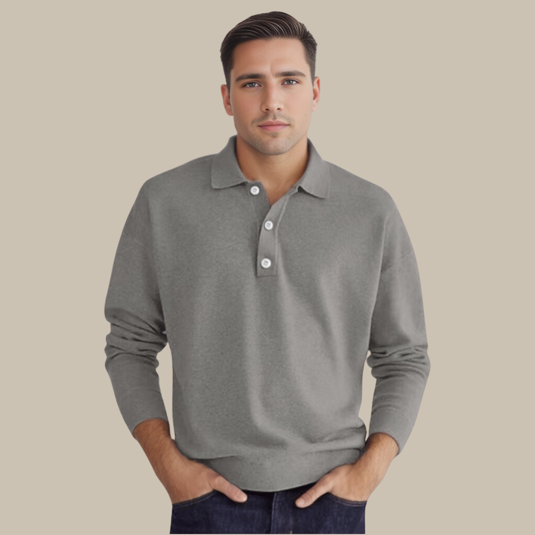 Męski Sweter Polo z Długim Rękawem - GentCraft-Szary-S-Trend Polska