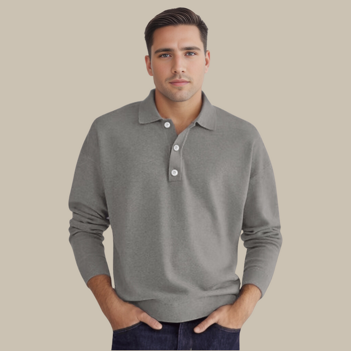 Męski Sweter Polo z Długim Rękawem - GentCraft-Szary-S-Trend Polska
