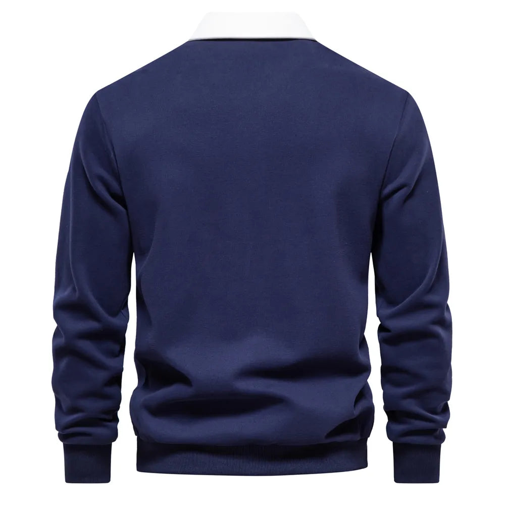 Męski sweter polo z długim rękawem - Rafael-Ciemnoniebieski-S-Trend Polska