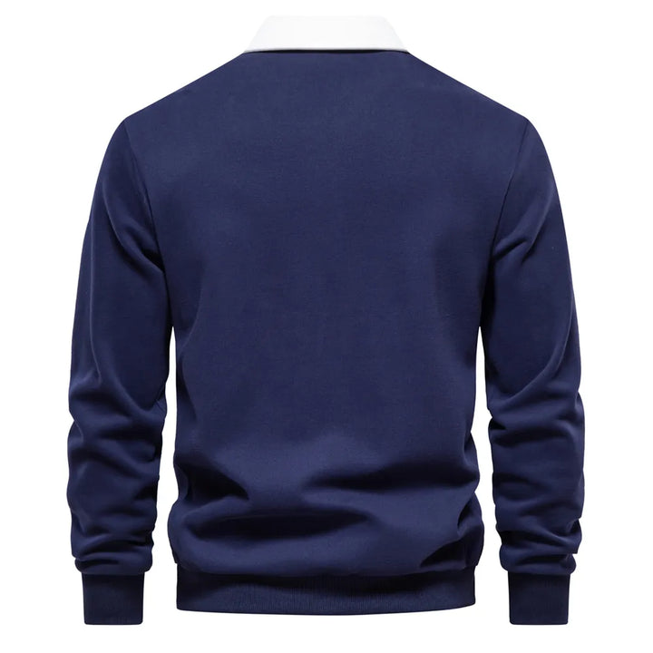 Męski sweter polo z długim rękawem - Rafael-Ciemnoniebieski-S-Trend Polska