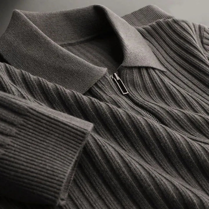 Męski sweter polo z merino z zamek błyskawiczny - Ethan-Czarny-M-Trend Polska